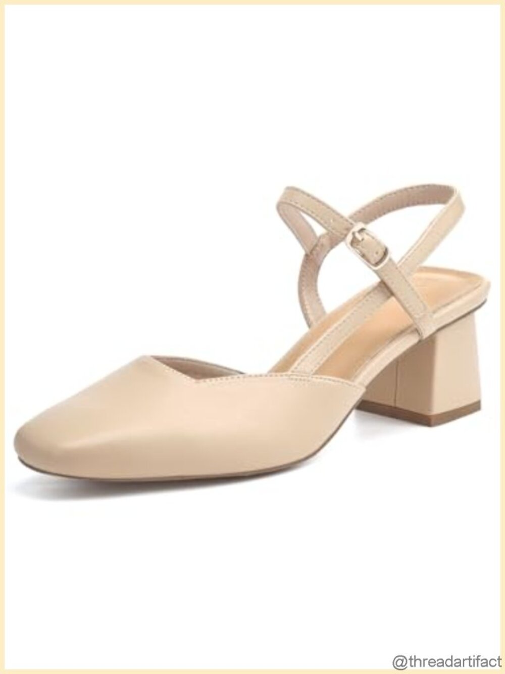 Faux Leather Slingback Chunky Low Heel Square Toe Dress Pumps